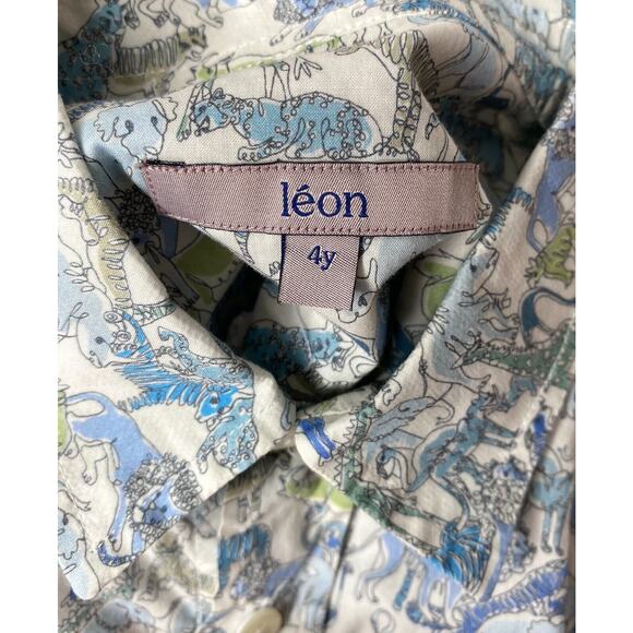 Leon/Fleurisse Liberty Safari Animal Buttonup Shirt Boys 4 Yrs (Runs Small ~3?) - Picture 4 of 4